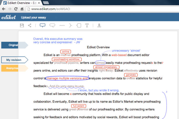 에디켓 웹 첨삭 인터페이스